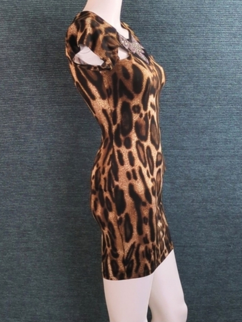 Vintage Y2K Clubwear, Sabora Embellished Leopard Print Mini-Dress - Picture 2 of 8
